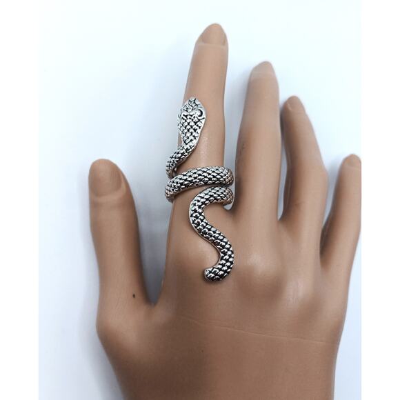 Silver Snake Wrap Ring Adjustable Serpent Design Fashion Jewelry Size 8 - Picture 1 of 2